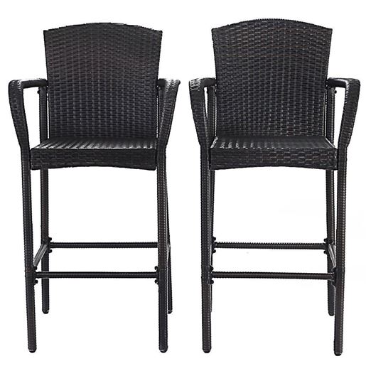 Picture of Set of 2 47-inch Bar Height Brown Rattan Barstool Chairs