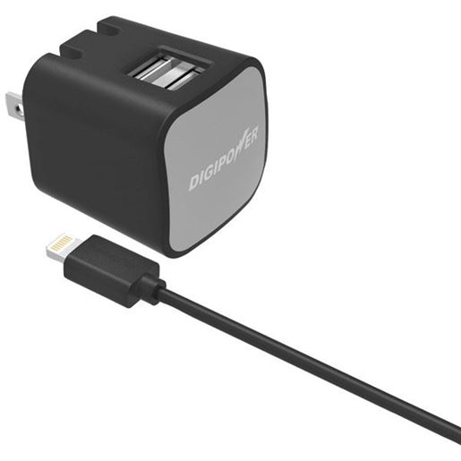 Picture of DIGIPOWER IS-AC2DL InstaSense 2.4-Amp Dual-Port Wall Charger with 5ft USB Cable & Lightning Connector