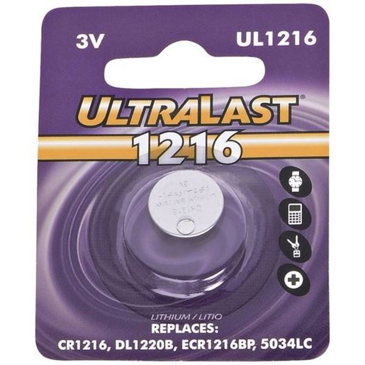 Picture of Ultralast UL1216 UL1216 CR1216 Lithium Coin Cell Battery