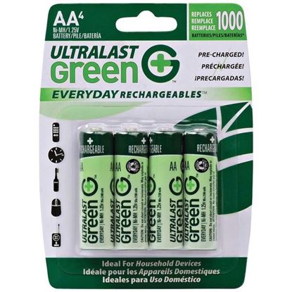 Picture of Ultralast ULGED4AA Green Everyday Rechargeables AA NiMH Batteries, 4 pk