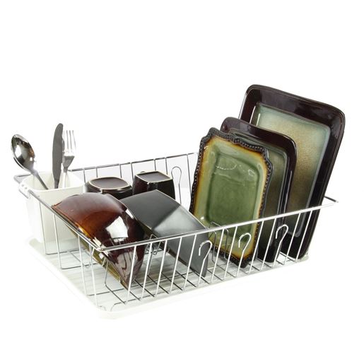 Picture of MegaChef 17.5 Inch White Single Level Dish Rack with 14 Plate Positioners and a Detachable Utensil Holder