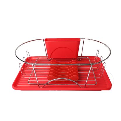 Picture of MegaChef 17 Inch Red and Silver Dish Rack with Detachable Utensil holder and a 6 Attachable Plate Positioner