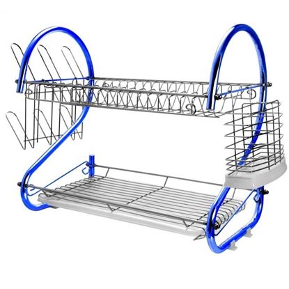 Picture of MegaChef 16 Inch Two Shelf Iron Wire Dish Rack in Blue