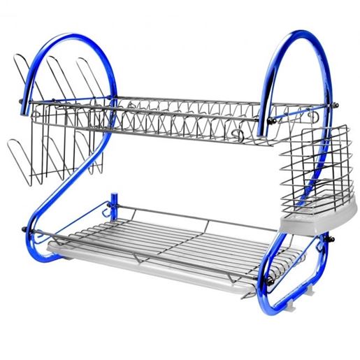 Picture of MegaChef 16 Inch Two Shelf Iron Wire Dish Rack in Blue