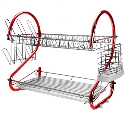 Picture of MegaChef 16 Inch Two Shelf Iron Wire Dish Rack in Red