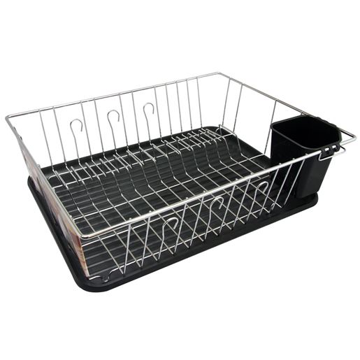 Picture of Megachef 16 Inch Chrome Plated and Plastic Counter Top Drying Dish Rack in Black