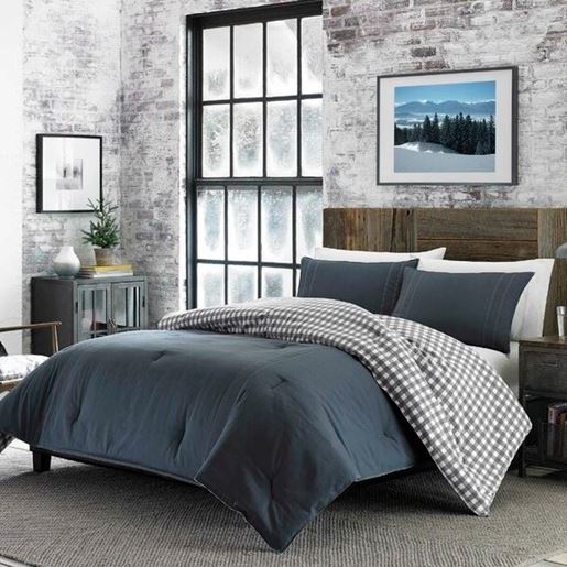 Picture of King size 100% Cotton Reverse Plaid Gray/White Comforter Set