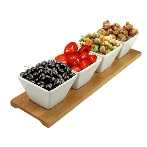 Picture of Elama Signature Modern 5pc Appetizer and Condiment Server with 4  Serving Dishes and a Bamboo Serving Block