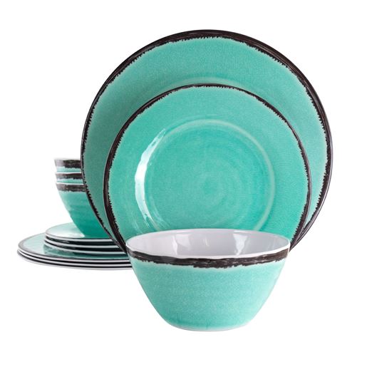 Picture of Elama Azul Banquet 12 Piece Lightweight Melamine Dinnerware Set in Turquoise