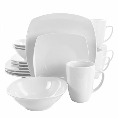 Picture of Elama Bishop 16 Piece Soft Square Porcelain Dinnerware Set in White