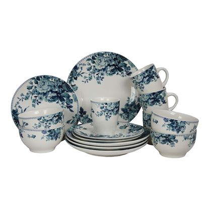 Picture of Elama Traditional Blue Rose 16 Piece Dinnerware Set