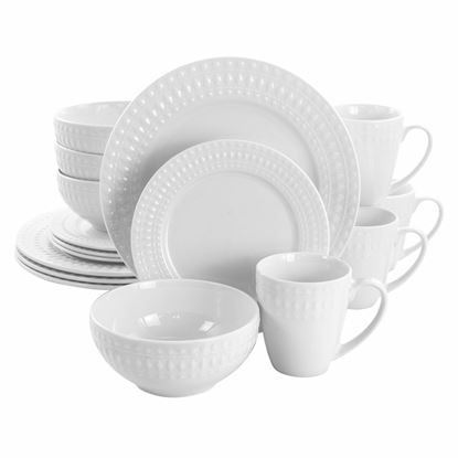 Picture of Elama Cara 16 Piece Round Porcelain Dinnerware Set in White