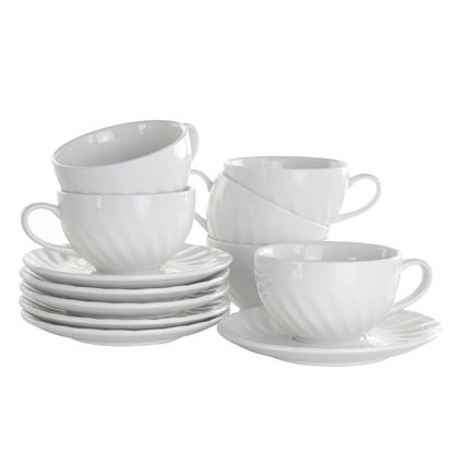 Picture of Elama Clancy 12 Piece 6 Ounce Porcelain Cup and Saucer Set in White