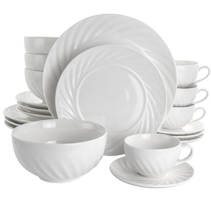Picture of Elama Deluxe Clancy 20 Piece Porcelain Dinnerware Set in White