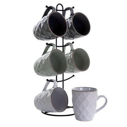 Picture of Elama Diamond Waves 6-Piece 12 oz. Mug Set with Stand, Assorted Colors