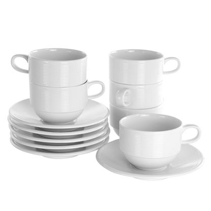 Picture of Elama Drew 12 Piece 8 Ounce Porcelain Cup and Saucer Set in White