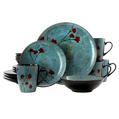 Picture of Elama Floral Accents 16 Piece Dinnerware Set in Blue
