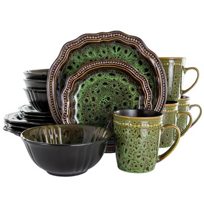 Picture of Elama Jade Waves 16 Piece Stoneware Dinnerware Set in Green