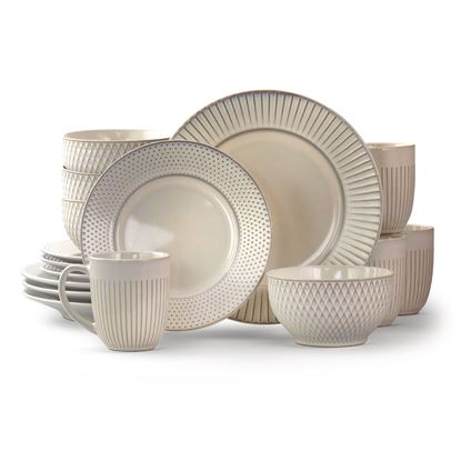 Picture of Elama Market Finds 16 Piece Round Stoneware Dinnerware Set in Embossed White