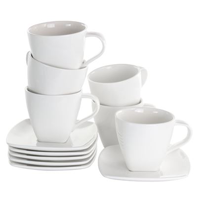 Picture of Elama Market Square 12 Piece 10 Ounce Porcelain Cup and Saucer Set in White