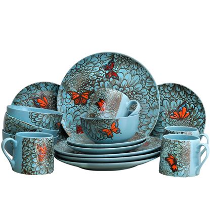 Picture of Elama Butterfly Garden 16 Piece Stoneware Dinnerware Set