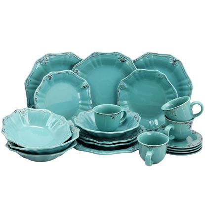Picture of Elama Fleur De Lys 20-Piece Dinnerware Set in Turquoise