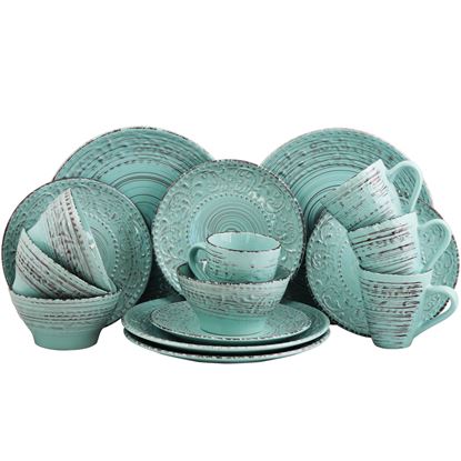 Picture of Elama Malibu Waves 16-Piece Dinnerware Set in Turquoise