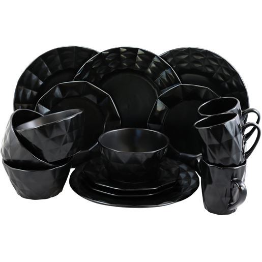 Picture of Elama Retro Chic 16-Piece Glazed Dinnerware Set in Black