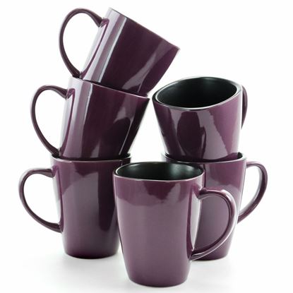 Picture of Elama Mulberry 14 oz Stoneware Mugs in Purple, Set of 6