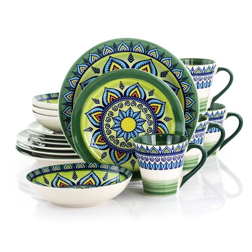 Picture of Elama Zen Green Mozaik 16 Piece Luxurious Stoneware Dinnerware with Complete Setting for 4, 16pc