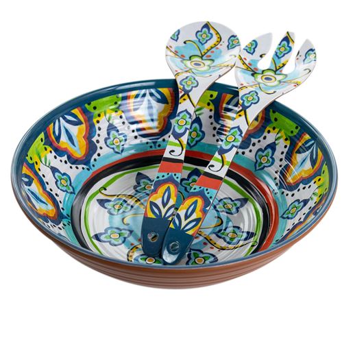 Picture of Elama Spanish Terrace 3 Piece Lightweight Melamine Salad Bowl Set with Servers