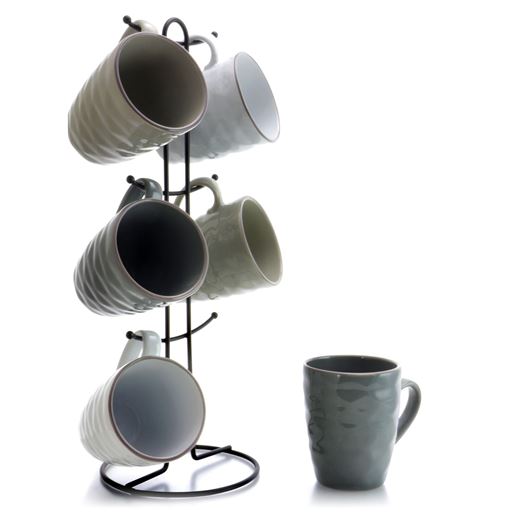Picture of Elama Tahitian Waves 6-Piece 12 oz. Mug Set with Stand, Assorted Colors