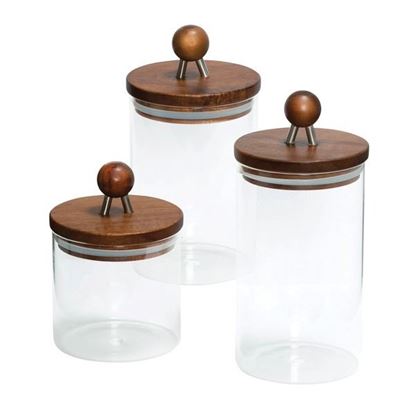 Picture of Honey-Can-Do KCH-08571 3-Piece Acacia-Top Glass Kitchen Canister Set