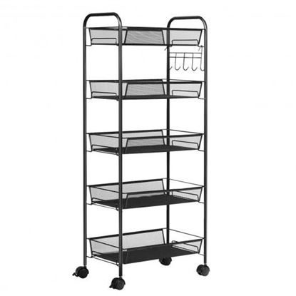 Picture of 5 Tier Mesh Rolling File Utility Cart Storage Basket-Black
