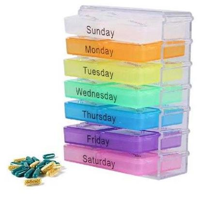 图片 Colorful Design Medicine Weekly Storage Pill 7 Day Tablet Sorter Box Container Case Organizer Pill Organizer Box