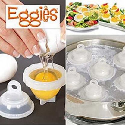 Picture of 7Pcs/Set Hard Boil Egg Cooker 6 Eggies Without Shells + 1 White Egg Separator Egg Steamer For Kitchen Egg Cooking Tool