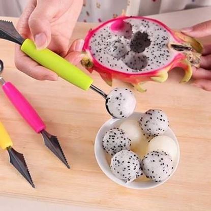 Image de Multi Function Stainless Steel Fruit Carving Spoon With Cutter