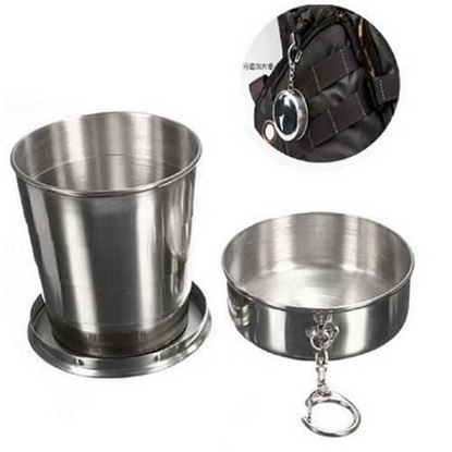 Image de Fold Stainless Steel Cups Outdoor Retractable Water Cup With Lid Foldable Camping Sport Mug Outdoor Tableware