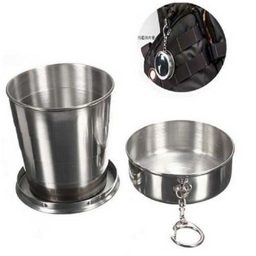 Picture of Fold Stainless Steel Cups Outdoor Retractable Water Cup With Lid Foldable Camping Sport Mug Outdoor Tableware