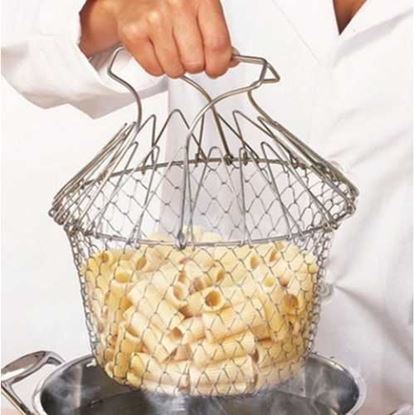 Image de Foldable Steam Rinse Deep Fry French Chef Basket Magic Basket Mesh Basket Strainer Net Stainless Colander