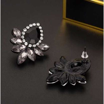 图片 Black Resin Sweet Metal with Gems Ear Stud Earrings