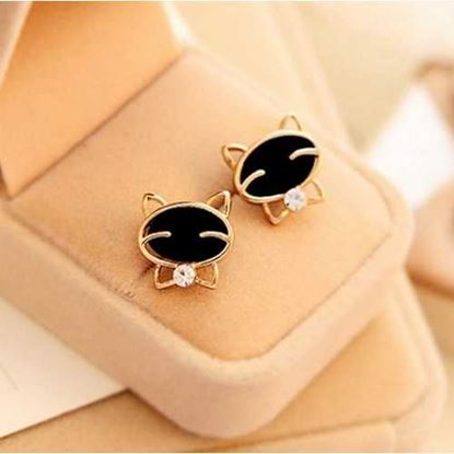 Picture of Black Smiling Cat Delicate Golden Earring