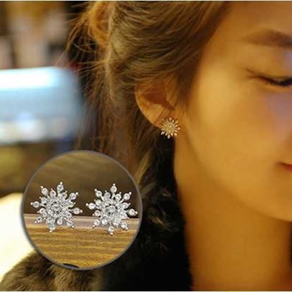 Image de Silver Stud Snowflake Earrings Fashion