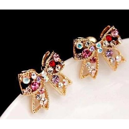 图片 Colorful Charming Golden Bowknot Earrings