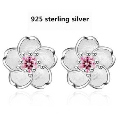Picture of 925 sterling silver fashion Cherry blossoms flower crystal