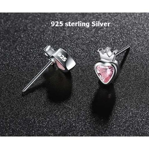 Image sur 925 Sterling Silver Pink Heart Stud Earrings