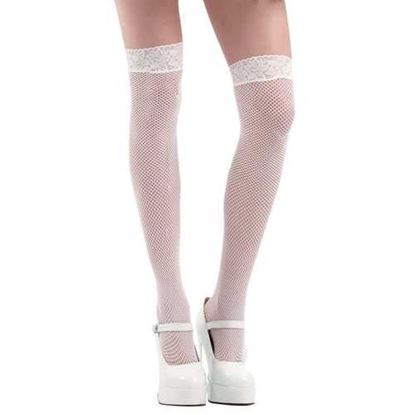 Picture of White Fishnet Thigh High Costume Tights