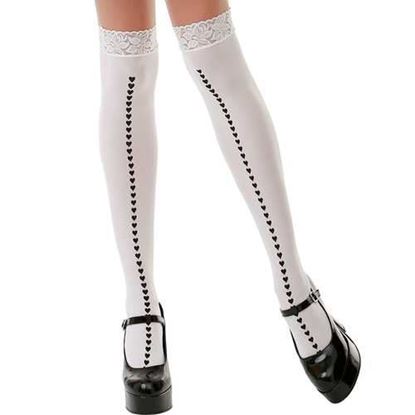 Picture of White with Black Hearts Thigh High Costume Tights