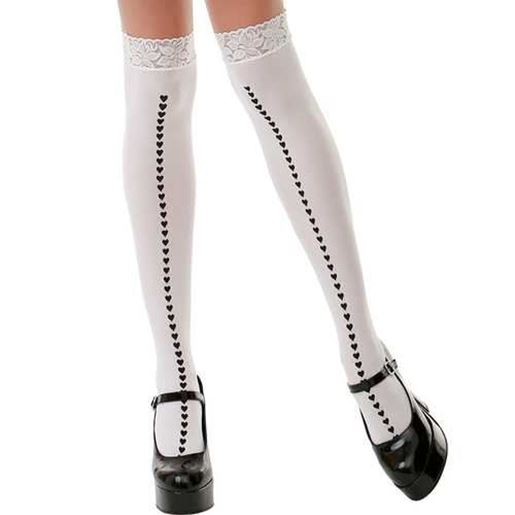 Image sur White with Black Hearts Thigh High Costume Tights
