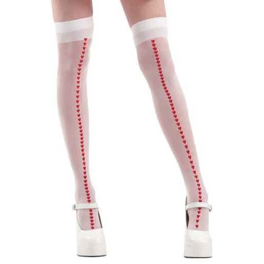 Image sur White with Red Hearts Thigh High Costume Tights